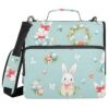 Easter Cute Rabbits Eggs Blue Zipper Binder Bag 3 Ring File Folder Document Organizer Large Zippered Binders Multi Pockets with Strap Handle for School College Office Supplies