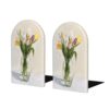 Easter Tulips Bookends for Shelves 2 Pcs Wooden Book Stopper Organizer for Home Office Libraries