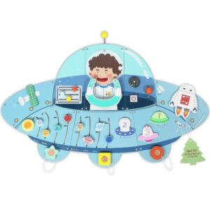 Easyego Wall Busy Board Panels, Montessori Sensory Activity Center - Wooden Educational Toys for Toddlers, Promotes Holistic Development, Holiday/Birthday Gift for Boys & Girls - UFO