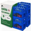 EconoHome Milk Crate - Stackable Storage Crate with Built-In Handles - Heavy Duty Plastic Material - Ventilated Organizer Bin for Garage, Pantry, Classroom, Office & Moving - Blue, 19x13x11, 8-Pack