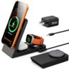 Eddibox 15W Travel Charging Station 3 in 1 for MagSafe, Fast Magnetic Wireless Charger Stand for iPhone 17 16 15 14, Foldable Phone and Watch Charging Dock for Apple Watch/AirPods (with 30W Adapter)