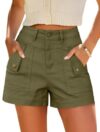 Eddoyee Cargo Shorts for Women Cotton Y2k High Waist Stretchy Shorts Wide Leg Casual Shorts with Pockets Army Green Large