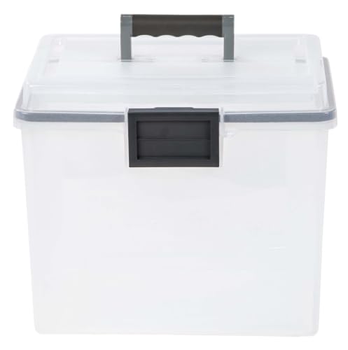 EDGUIOLV 19 Qt Clear Plastic Portable File Storage Box With Organizer Lid, Waterproof Seal & Secure Latches, Stackable Letter Legal Size Document Tote With Top Handle For Office Home Classroom