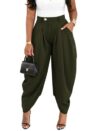 EDITCOZY Women's Dress Pants High Waisted Baggy Trousers Army Green M