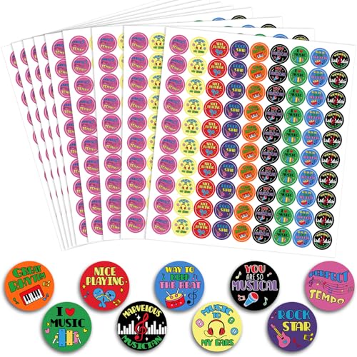 Eersida 900 Pcs Music Teacher Reward Stickers Set Instrument Themed Motivational Stickers Music Themed Label Supplies for Student Incentives 0.75 Inches