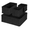 efluky 4 PCS Hand-Woven Drawer Organizer Baskets, Paper Rope Drawer Divider and Storage Trays Containers for Kitchen, Bathroom, Office, Desk, Black