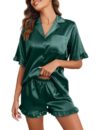 Ekouaer Satin Pajama Set for Women 2 Piece Silk Pj Sleepwear Lake Green S