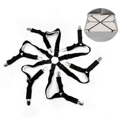 Elastic Sheet Fasteners for Staying Bedsheet Flat, Adjustable Bed Sheet Holder Straps, 6 Way Cross Sheet Clips Band Sheet Fastener, Suitable for Round and Square Mattresses, Hold Bed Sheets in Place