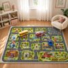 ELAVORITHA Kids Town Road Rug, Car Play Map Carpet for Playroom, 3 x 5 ft
