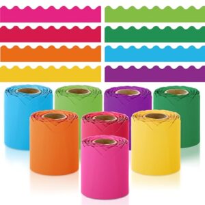 Elcoho 8 Rolls 262.4 Feet Scalloped Bulletin Board Borders Bulletin Boarder Trim School Decoration Borders for School, Classroom Decoration, Summer Colors
