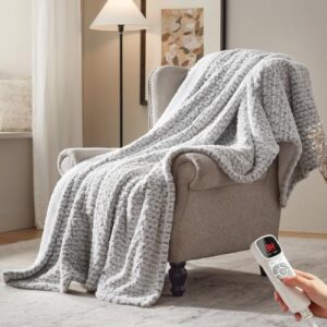Electric Heated Blanket,50x60 Heating Throw Luxury Soft Rose Faux Fur Grey