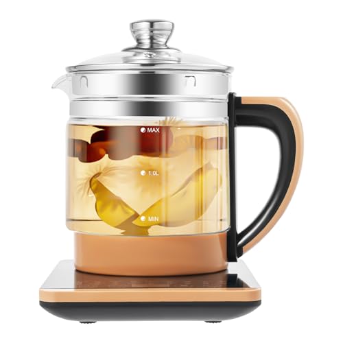 Electric Kettle 1.8L 800W Glass Tea Maker, Multifunction Health Pot with 12 Brewing Modes, 24H Reservation Timer 304 Stainless Steel Heating Plate for Hot Water Boiling Tea Coffee Soup