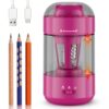Electric Pencil Sharpener, Fully Automatic Sharpener for Classroom Rose Red