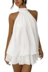 ELLEVEN Mini Dress Backless Dresses for Women Halter Dresses for Women Open Back Short Chiffon Dress Club Going Out Birthday Sexy Outfits White Large