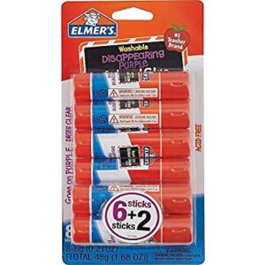 Elmer's Disappearing Purple School Glue Sticks, 0.21 oz Each, 8 Sticks per Pack (E1591)