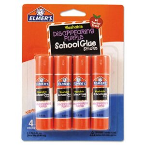 Elmer's Disappearing Purple School Glue Sticks, 0.24 oz Each, 4 Sticks per Pack (E543)