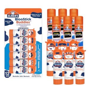Elmer's Glue Sticks Combo Pack, BlooStick Buddies & Disappearing Purple, 6 Grams, 12 Count - Kids School Supplies, Arts & Crafts, #1 Teacher Brand