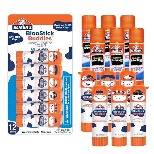 Elmer's Glue Sticks Combo Pack, BlooStick Buddies & Disappearing Purple, 6 Grams, 12 Count - Kids School Supplies, Arts & Crafts, #1 Teacher Brand