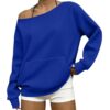 Elneeya Sweatshirts for Women Waffle Knit One Shoulder Top Baggy Pullover