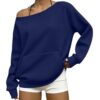 Elneeya Womens Off Shoulder Sweatshirt Waffle Knit Loose Dolman Sleeve Top