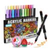 ELVARON 24 Colors Brush Tip Acrylic Paint Markers for Rock, Glass & Canvas