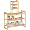 ELYKEN Bamboo Expandable Shoe Rack for Closet, 3-Tier Stackable Shoe Shelf