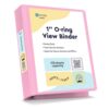 Enday 1 Inch Binders 3 Ring (Pastel Pink) 3 Ring Binder 1 inch, Clear View Cover for Letter Size 8.5 x 11'' Paper & 2 Inside Pockets, Ideal for School Supplies, Office, and Home.