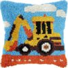 Engineer Truck Latch Hook Kits for Beginners DIY Hooking Pillow Kit Pre-Printed Pillowcase Pre-Cut Yarn DIY Pillow Cover Hand Craft Crochet for Sofa Decoration 17x17 inch(122)