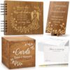 Engrowtic 64 Pcs Funeral Guest Book Set for Memorial Service Celebration of Life Wooden Guest Book in Loving Memory with 60 Share a Memory Card, Cards Box, Table Sign and Pen (Brown,Angel)