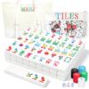Entallor 172 American Mahjong Tiles Set, 1.2" Mini Travel Size White Engraved Melamine Mahjong Set with 2 Large & Small Canvas Bags, 5 RoIls Chips (100 Chips) & 3 Dice for Travel & Family Game Nights