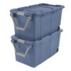 ENUILSZ Extra-Large Wheeled Industrial Storage Bin, 40 Gallon Durable Plastic Storage Tote with Latching Lid and Pull Handle, Blue, 2 Pack
