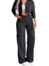 EOSIEDUR Women's 2 Piece Outfit Zip Up Cropped Jacket Set Casual Tracksuit