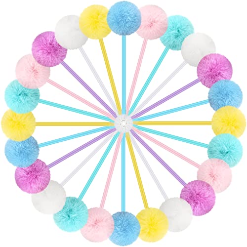 Epakh 36 Pcs Fluffy Pompom Ballpoint Pens, Cute Kawaii Plush Fuzzy Pens with Black Gel Ink, Macaron Color Back to School Supplies for Girls Women Teachers Office (6 Colors)
