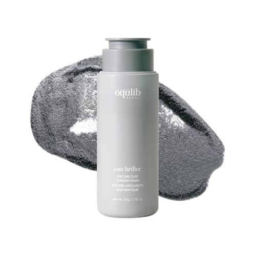 Equlib Eau Briller Enzyme Clay Powder Wash – 3-in-1 Korean Powder Facial Cleanser, Enzyme Face Wash, Wash-Off Mask & Gentle Exfoliator with Moroccan Clay & Charcoal – Net Wt. 50g / 1.76 oz