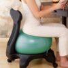 Ergonomic Bouncy Ball Chair for Adults with Wheels & Back Support, Anti-Burst Yoga Ball for Heavy Users & Pregnancy, Strengthen Posture - Green Ball Included