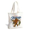 ERJHFGHU Bigfoot Fishing Canvas Tote Bag, Retro Outdoor Angler Graphic Bag