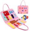 Esjay Busy Board, Montessori Toys to Learn Fine Motor Skill, Sensory Board, Toys Gifts Girls Boys 3+ Year Old, Learning Activities for Travel Airplane,Pink Alphabet