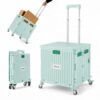 Eslyde Folding Utility Cart Portable Rolling Crate Handcart Shopping Trolley Collapsible Tool Box, with Lid, Basket on 4 Rotating Wheels, for Grocery, Garden, Office, Storage, Teacher, Tool (Green)