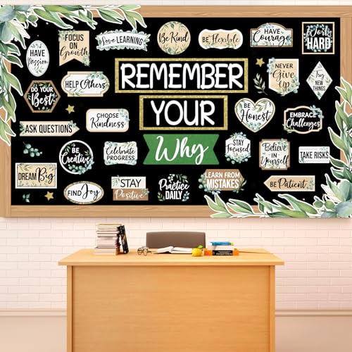 Eucalyptus Bulletin Board Set Plant Motivational Classroom Decoration Greenery Bulletin Board Inspirational Quote Growth Mindset Cutouts for Back to School Classroom Chalkboard Wall Decor