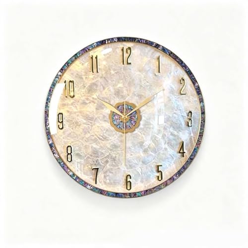 European-Style Natural Seashell wall Clock,a Creative Silent Metal Digital wall Clock with no Ticking Sound,Suitable for Living Rooms, entryways, bedrooms, and Offices,40 cm in Diameter