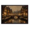 European Canal Cityscape Black Framed Canvas Print Wall Art