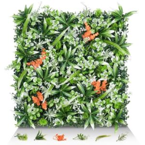 EverNature Greenery Wall Panels, 20"x20" 16PCS UV Protected Fake Grass Backdrop Privacy Fence Screen, Artificial Hedges for Outdoors Indoors Green Decor