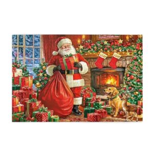 Ewozet Christmas Santa Claus Fireplace Dog Jigsaw Puzzles for Adults 1000 Pieces, Ideal Christmas for Relaxation for Family Activity Game Fun