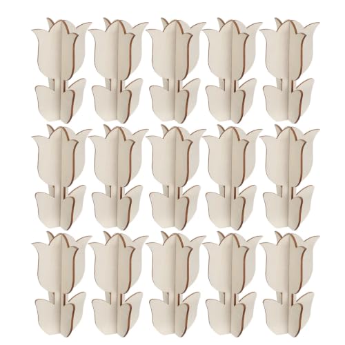 EXHUMKY 30pcs DIY 3D Flower Wooden Cutouts for Crafts, Unfinished Khaki Wood Slices with Tulip Shapes, Versatile Decor Piece for Spring Party Crafts and Easter Table Decoration, Nurtures