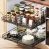 Expandable Pull Out Under Sink Spice Organizer, Heavy Duty Metal Cabinet Drawer with Triple Slides, Fits Framed & Deep Cabinets, Rust Resistant Easy to Clean