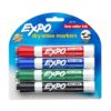 EXPO Low-Odor Dry Erase Markers, Chisel Tip, Assorted Colors, 4 CT