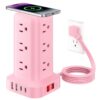 Extension Cord with Multiple Outlets, SMALLRT Outlet Extender with 12 AC Outlets 4 USB, 6.5FT Power Strip Tower for Home Office Supplies, Pink