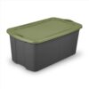 Extra-large capacity storage box, 30-gallon plastic storage box with full-grip handle, grey/green