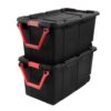 Extra-Large Wheeled Industrial Storage Bin, 40 Gallon Durable Plastic Storage Tote with Latching Lid and Pull Handle, Black, 2 Pack