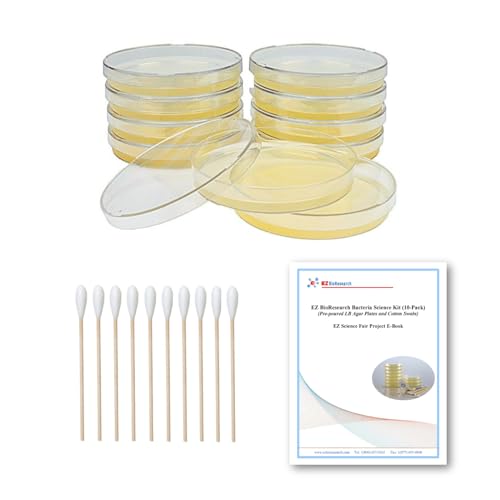 EZ BioResearch Bacteria Science Kit (IV): Top Science Fair Project Kit. Prepoured LB-Agar Plates And Cotton Swabs. Exclusive Free Science Fair Project E-Book Packed With Award Winning Experiments (IV)